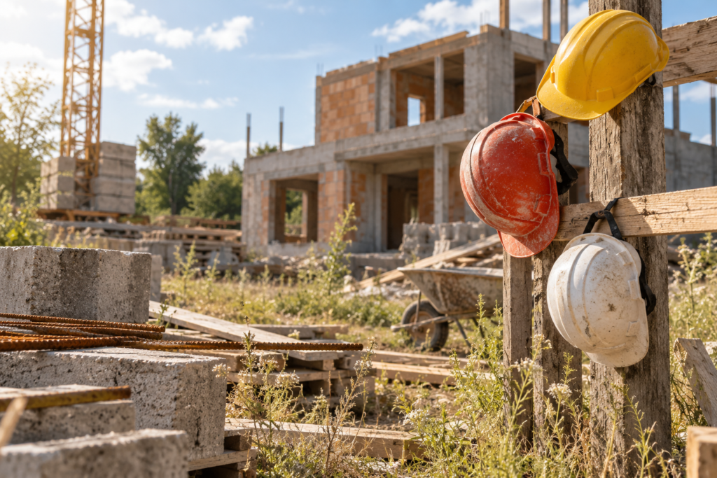 Chantier de maison individuelle abandonné par le constructeur